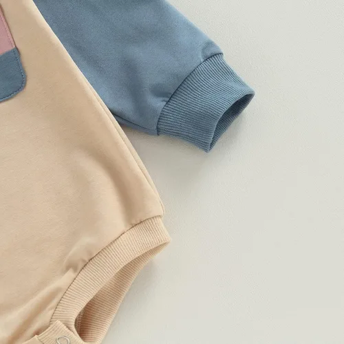 Vista 6 de AEEMCEM Sudadera de bloque de color para bebé niño y niña, mameluco de gran tamaño, suéter de burbujas de manga larga, con bolsillo