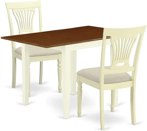 Vista 10 de East West Furniture NDPL3-BCH-W - Juego de mesa de comedor moderno de 3 piezas que contiene una mesa rectangular de madera con gotas y 2 sillas