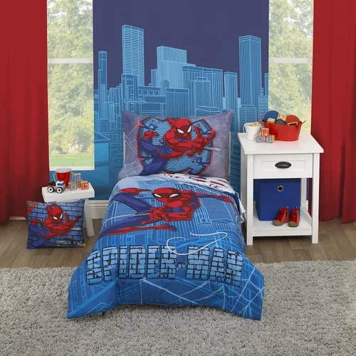 Vista 5 de Disney Marvel Spiderman Wall Crawler - Manta para niños pequeños, color rojo, blanco y azul