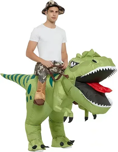 Vista 3 de Disfraz inflable de dinosaurio para montar en T Rex Air Blow Up Ride Dragon, divertido disfraz de fiesta para niños y adultos