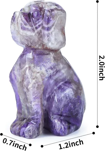 Vista 4 de Artistone Estatua de animales de cristal de amatista de 2 pulgadas con piedras preciosas talladas para cachorro, escultura artesanal para decoración