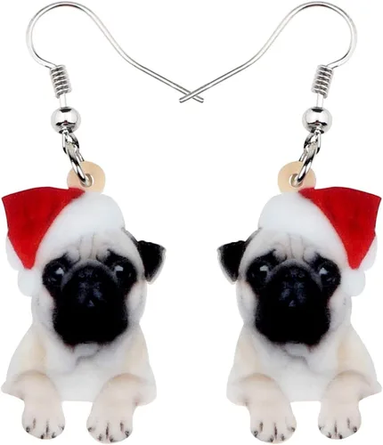 Vista 19 de Newei - Pendientes colgantes de Navidad con diseño de perro, joyería para regalos para mujeres y niñas Chihuahua E