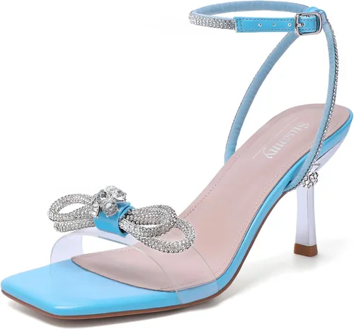 Vista 11 de Susanny - Zapatos de tacón bajo con strass para mujer, con punta puntiaguda, de tacón kitten, con cierre, ajustables, con correa, para vestido