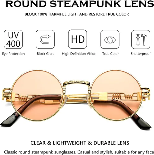 Vista 3 de DeBuff Gafas de sol retro redondas steampunk hippie
