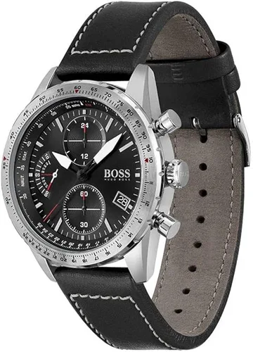 Vista 2 de BOSS Reloj de cuarzo de acero inoxidable con correa de cuero negro 22 modelo 1513853 Negro - Reloj de cuarzo cronógrafo