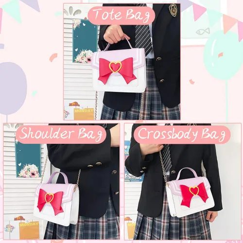 Vista 5 de PROCOS Bolsos de mujer Kawaii Anime Sailor Cosplay PU Bolso de cuero PU Cadena de lazo bandolera Bolso bandolera Bolso bandolera
