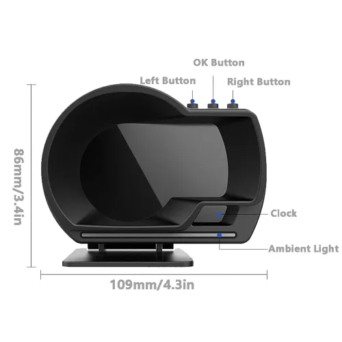 Vista 8 de Riloer Pantalla frontal para coche, GPS+OBD HUD Head Up Display P6 para la mayoría de los coches (negro)