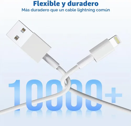 Vista 5 de Cargador para iPad, adaptador de bloque portátil plegable rápido de 12W USB para iPad, con cable de carga USB A a Lightning para iPhone, compatible