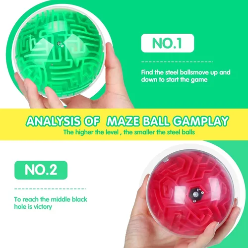 Vista 3 de Sumind 2 piezas de rompecabezas 3D con bola de laberinto de 4 pulgadas, esfera mágica, rompecabezas secuenciales de memoria, rompecabezas educativos