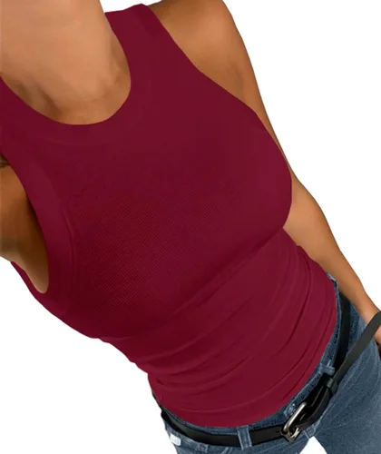 Vista 3 de Afibi Camisetas sin mangas para mujer, de verano, básicas, de punto delgado, acanaladas, con espalda cruzada