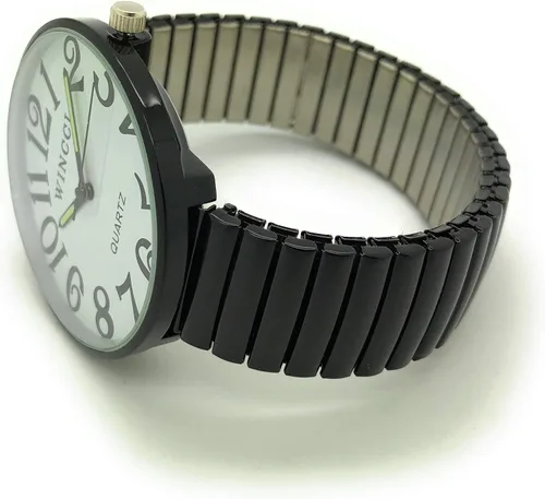 Vista 3 de Reloj analógico de cuarzo analógico para hombre y mujer, números grandes, banda elástica