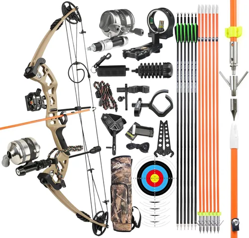 Vista 9 de Kit de arco compuesto de pesca con arco listo para pescar, con carrete de pesca de arco, flechas de pesca con arco mano derecha e izquierda