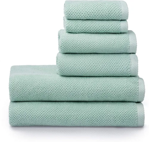 Vista 9 de Welhome Franklin - Juego de 6 toallas 100% de algodón con textura, 600 GSM, suaves y lujosas, 2 toallas de baño, 2 toallas de mano, 2 paños