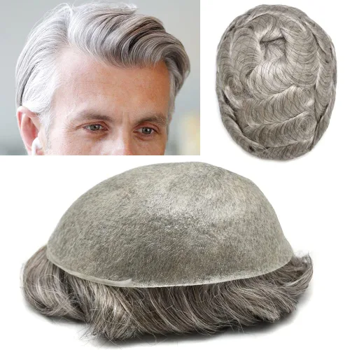 Vista 10 de Tupé para hombre, pieza de cabello humano real, sistema de reemplazo para hombres, piel ultrafina, para hombre, línea capilar natural, tupé para 17#