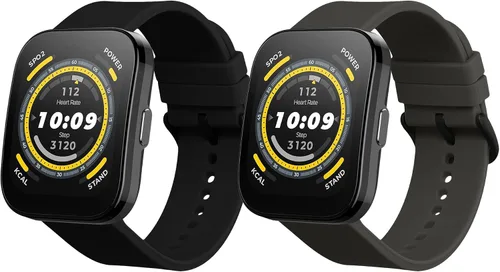 Vista 12 de kwmobile Correa compatible con Amazfit Bip 6 / Bip 5 Unity/Bip 5 / GTS 3 / Balance 2 / Correa de repuesto de silicona para reloj - Negro/Gris oscuro