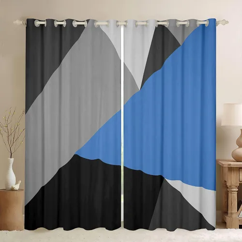 Vista 18 de Cortinas opacas de 38 pulgadas de ancho x 45 pulgadas de largo, cortinas opacas de triángulo geométrico naranja, negro, gris claro, cortinas