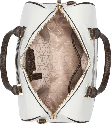 Vista 4 de Calvin Klein Ashley Barrel Satchel cuadros negroblanco