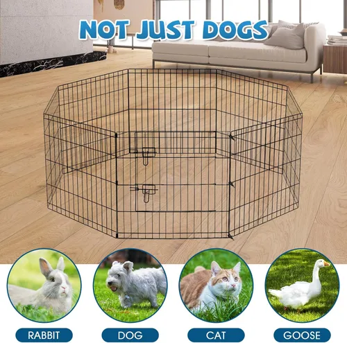 Vista 7 de Artmalle Parque de Juego para Mascotas, Cachorro, 8 Paneles, 24 Pulgadas, para Interior y Exterior, Metal, Plegable, Portátil, Ideal para Mascotas