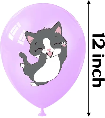 Vista 3 de Globos de fiesta de gatos, globos de gatito para decoración de cumpleaños, 16 globos de látex con estampado de gatos de dibujos animados