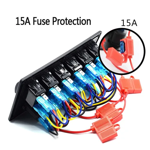 Vista 6 de Panel FXC impermeable, con ranura de doble puerto USB, fusibles de 4.2 A, visualización digital de voltaje, toma de encendedor y 4, 6 u 8 tipos