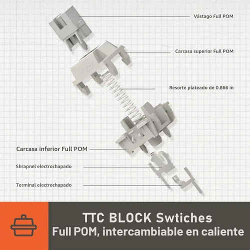 Vista 6 de LOFREE Teclado mecánico inalámbrico de bloque, 98 teclas, teclados recargables intercambiables en caliente con 3 tipos de conexión para Windows