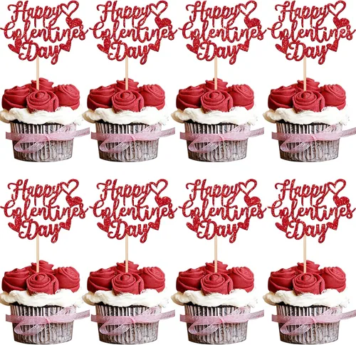 Vista 11 de 24 piezas Oh Baby para cupcakes para el día de San Valentín con purpurina de corazón de amor dulce para pies de bebé, para el día de San Valentín