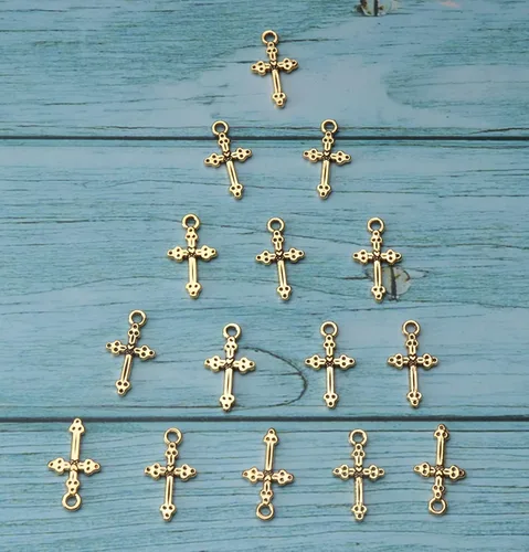 Vista 7 de 50 colgantes vintage de crucifijo con agujero de metal religioso antiguo plateado dorado cruz a granel para fabricación de joyas, kit de bricolaje