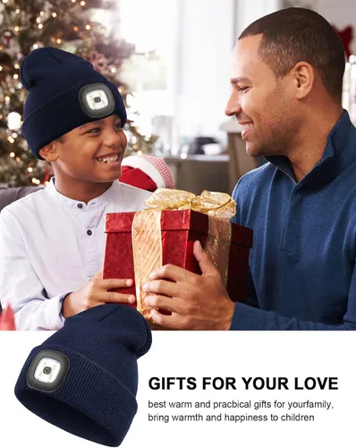 Vista 6 de MELASA Gorro con luz para niños,Sombrero de faro LED manos libres recargable por USB, gorro de invierno de punto con linterna
