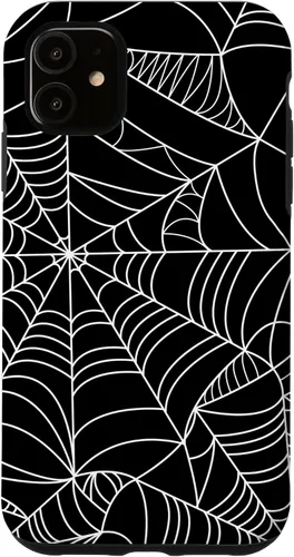 Vista 8 de iPhone 16 Spider Web Halloween Pattern Spooky on Black Case