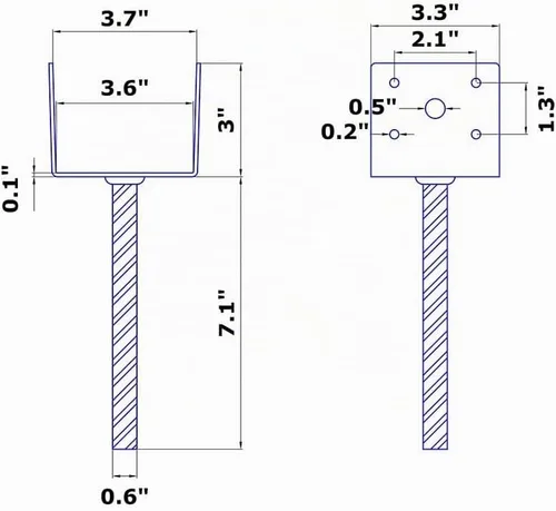 Vista 2 de MTB 4 x 3.5 pulgadas, 4 soportes para poste de valla en forma de U, revestimiento de polvo negro, poste de anclaje de poste de hormigón de metal