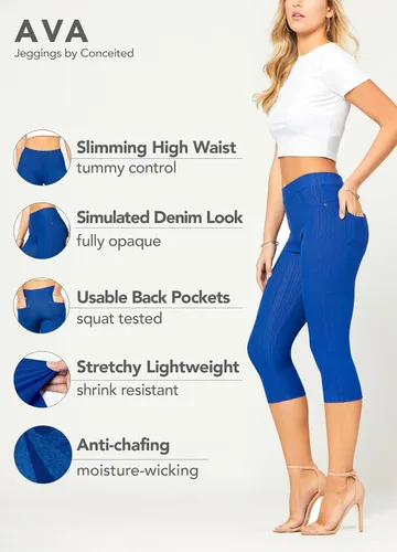 Vista 2 de Leggings de mezclilla de cintura alta, suaves y elásticos para mujer, hechos de una mezcla elástica de algodón