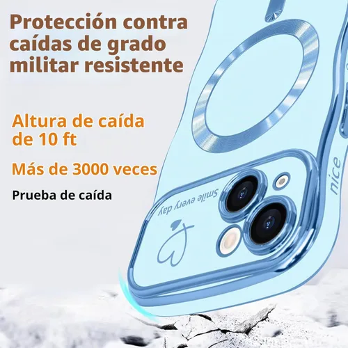 Vista 3 de LCHULLE - Funda magnética para iPhone 13 para mujeres y niñas, con forma ondulada, color azul bebé