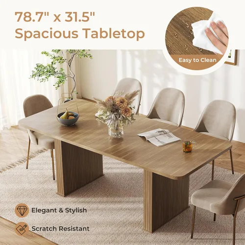 Vista 6 de Zevemomo Mesa de Comedor Expandible de 63"-78.7", Mesa de Cocina Estilo Granja para 6-10 Personas, Mesa de Comedor Rectangular Extensible, con Riel