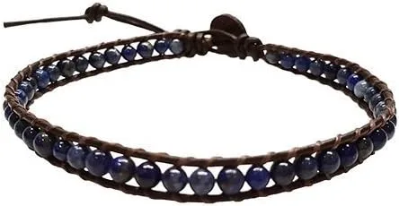 Vista 4 de Infinityee888 - Tobillera moderna con cuentas de lapislázuli de 10 pulgadas, tejida con cordón de cuero, hermoso estilo bohemio hippie hecho a mano