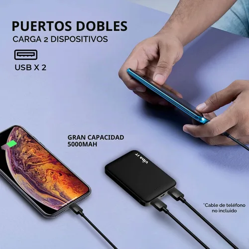 Vista 4 de Vida IT Mini cargador portátil de 5000 mAh para iPhone Samsung celular con doble salida USB, batería recargable ligera de 5 V 2.1 A para viajes