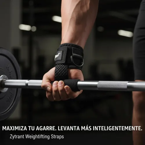 Vista 4 de Correas de levantamiento de pesas con anillo en D con puños, correas de elevación cómodas Thyick, ajuste seguro, agarre mejorado, correas para Negro
