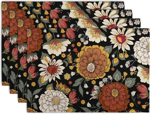 Vista 54 de Juego de 4 manteles individuales del 4 de julio, manteles individuales patrióticos florales con cruces y estrellas del Día de la Independencia y Día