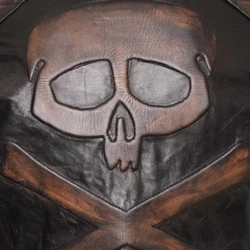 Vista 4 de Chaqueta de cuero de motocicleta negra y marrón con relieve de calavera para hombre
