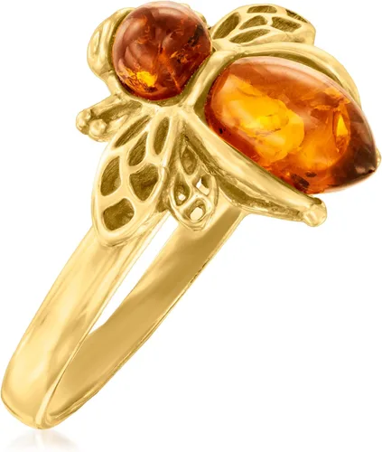 Vista 3 de Ross-Simons Anillo de abejorro ámbar en oro de 18 quilates sobre plata esterlina, Gema, Ámbar