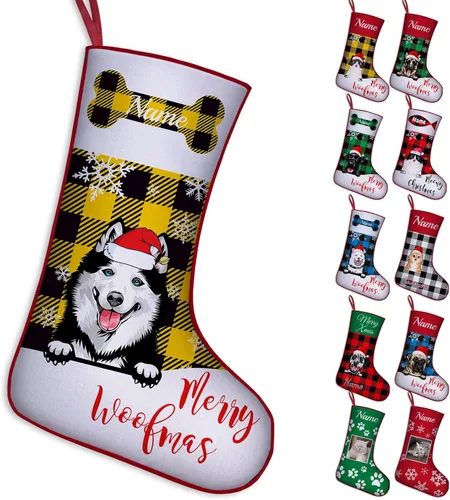 Vista 17 de Calcetines de Navidad personalizados para perros y gatos, 42 patrones de perros y mascotas, calcetines de Navidad personalizados con nombres, adorno