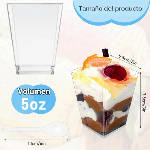 Vista 2 de Paquete de 100 tazas de postre con cucharas, tazas de postre