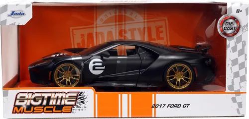 Vista 2 de Jada Toys Big Time Muscle 1:24 2017 Ford GT - Coche fundido a presión con rayas negras/blancas, juguetes para niños y adultos