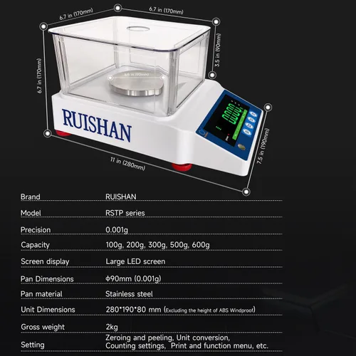 Vista 4 de 3.53 oz X 0.00 oz Escala digital precisa de gramos de laboratorio Balanza electrónica analítica de laboratorio Escala de miligramo de laboratorio