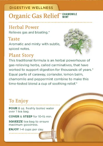 Vista 3 de Traditional Medicinals Té de hierbas de menta y manzanilla con alivio de gas orgánico, alivia los gases y la hinchazón (paquete de 1) – 16 bolsas