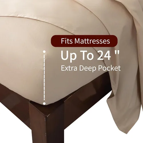 Vista 6 de Sábanas 100% algodón tamaño matrimonial, con bolsillo profundo para colchones de 18 a 24 pulgadas, juego de sábanas de lujo suaves y transpirables