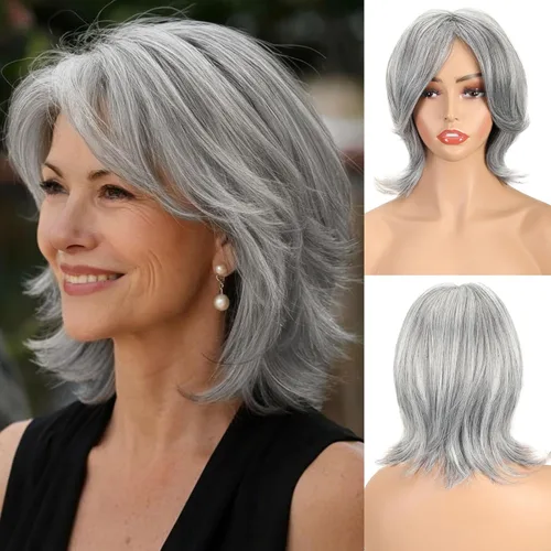 Vista 7 de Peluca sintética sin pegamento con capas Pixie corto para mujer, color negro, para uso diario, Cosplay