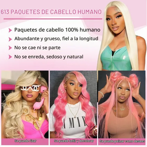 Vista 5 de 613 paquetes de cabello humano lacio, 3 paquetes, 18/20/22 pulgadas 613 Rubio