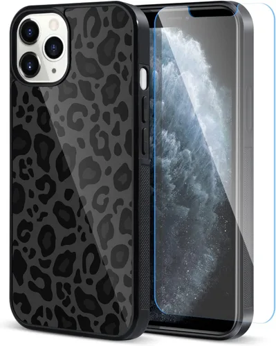 Vista 33 de TEAUGHT Compatible con iPhone 11 Funda con patrón lindo estampado de leopardo negro guepardo + protector de pantalla a prueba de golpes, funda
