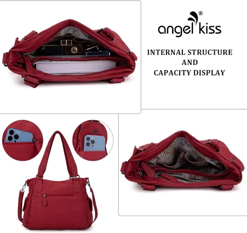 Vista 4 de Bolsos de mano para mujer, con asa superior, espaciosos, informales, de poliuretano, para el hombro, para mujer