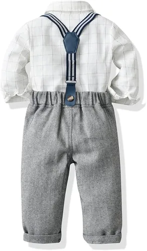 Vista 2 de Moyikiss Studio Conjunto de ropa de caballero de manga larga para niños pequeños y niñas